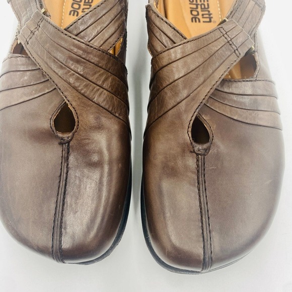 KALSO EARTH SHOE Fawn Mahogany clog style mules Women's 6B Brown Leather Slip-on - Picture 4 of 11